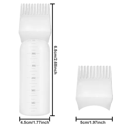 Vista 2 de ONLYFU 4 botellas aplicadoras de peine de raíz, botellas de tinte para el cabello de 6 onzas con peine y cepillo de aceite de plástico