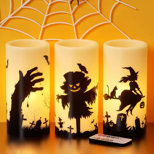 Vista 12 de Juego de 3 velas de calcomanía de Halloween de DRomance