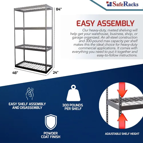 Vista 3 de SafeRacks Estantería de garaje – Estante de almacenamiento que soporta 300 libras por estante – Todos los estantes de garaje de acero – Fácil