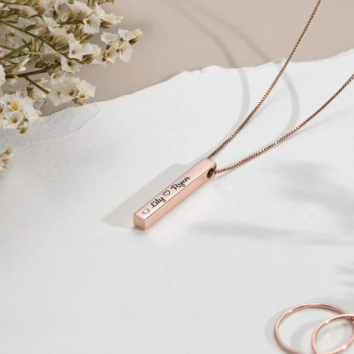 Vista 4 de OAK & LUNA - Personalized Pillar Bar Name Necklace With or Without Diamond - Customized Engraved Inscriptions - Pendant Jewelry Gift for Women, Her