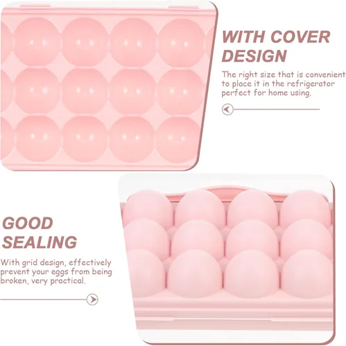 Vista 3 de Angoily Cartón de huevos, soporte apilable para huevos para refrigerador, almacenamiento de plástico1, bandejas de almacenamiento rosa de cocina