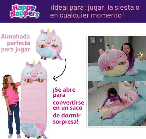 Vista 2 de Happy Nappers: Saco de dormir con almohada y bolsa para dormir: Mediano - Unicornio arcoíris - 54 x 20 pulgadas, personaje de animal de peluche