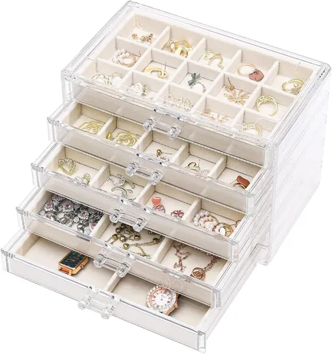Vista 7 de Cq acrylic Organizador de joyas con 5 cajones Gris