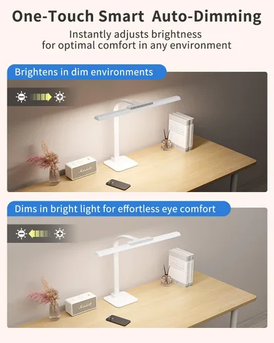 Vista 3 de Lámpara de escritorio LED con base, lámpara de escritorio de 24 W de brillo con control táctil para oficina en casa, luces altas ajustables
