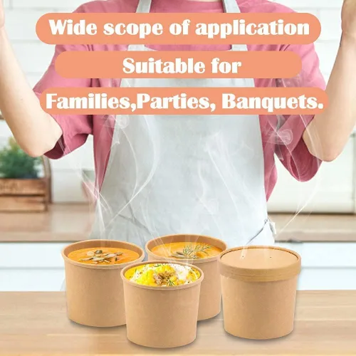 Vista 7 de Paquete de 25 recipientes de sopa de 8 onzas con tapas, taza de sopa de papel desechable, recipientes de papel para alimentos con tapas, recipiente
