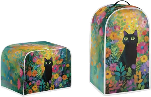 Vista 5 de doginthehole 2 Slice Toaster Cover and Blender Dust Cover Abstract Black Cats Small Appliance Covers Set of 2 Washable Stand Mixer Bread Maker