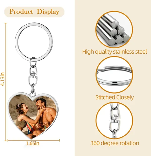 Vista 4 de Llavero personalizado con foto - Llaveros con texto grabado personalizado para mujeres, hombres, novio, regalos para el Día de la Madre