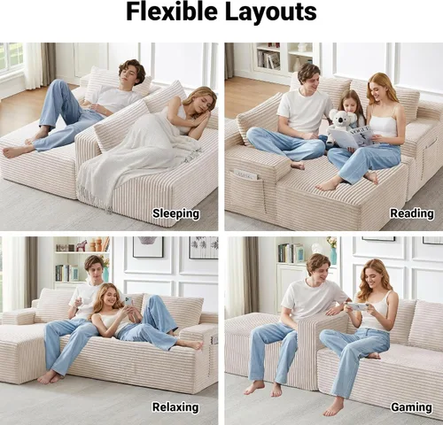 Vista 6 de Cloud Sectional Couch, 97 Inch Modern Modular Sectional Sofa with Deep Seat, Corduroy Boneless Couches with L-Shape Left Chaise for Living Room