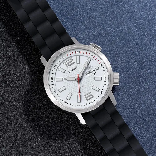 Vista 3 de BERNY Reloj de buceo mecánico automático para hombre, correa de silicona deportiva, resistente al agua, 20 ATM, cristal de zafiro resistente a