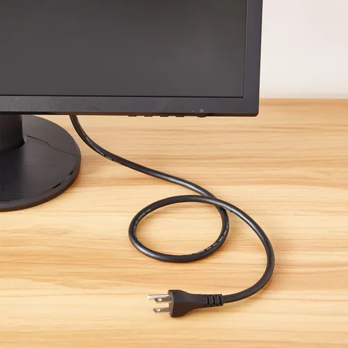 Vista 6 de Amazon Basics Cable de alimentación para PC, 3 pies, Cable de alimentación CA para monitor, computadora, TV, 3 clavijas, 18 AWG, 125 voltios, negro