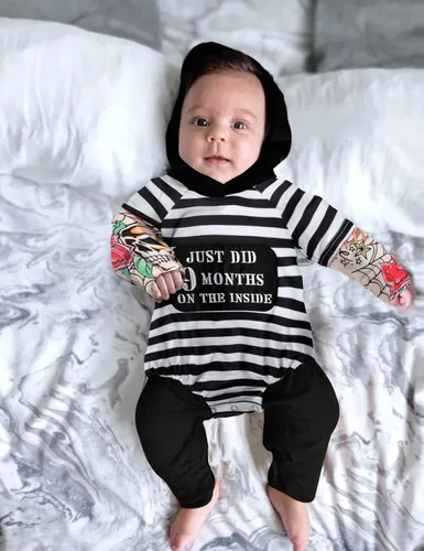 Vista 2 de Ropa de bebé niño suéter con capucha pantalones de bebé 2 piezas conjunto de ropa de regalo