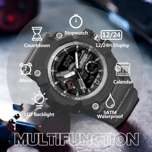 Vista 2 de Relojes militares para hombre, digital, 164.0 ft, resistente al agua, reloj deportivo de cara grande, táctico, luz de fondo, alarma, cronómetro