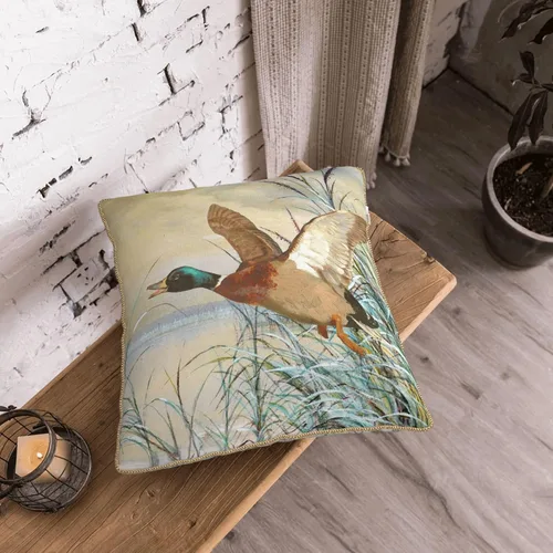 Vista 7 de Fundas de almohada de terciopelo de lujo con estampado doble de pato mallard con ribete dorado de 18 x 18 pulgadas, fundas de almohada decorativas