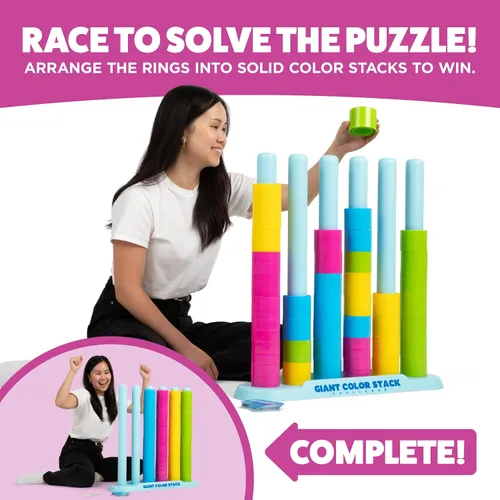 Vista 3 de Giant Color Stack Challenge de Relatable - Ganador del Premio Nappa 2025, juego de apilamiento de estrategia con 50 rompecabezas, actividad de patio