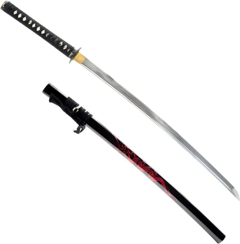 Vista 22 de HMS Samurai Katana Sword, Practical, Hand Forged, 1045 Carbon Steel, Heat Tempered/Clay Tempered, Full Tang, Sharp, Scabbard Blanco-dragón-951A