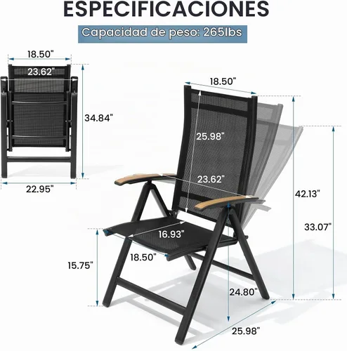 Vista 3 de Crestlive Products Juego de 2 sillas plegables para patio, sillas Negro