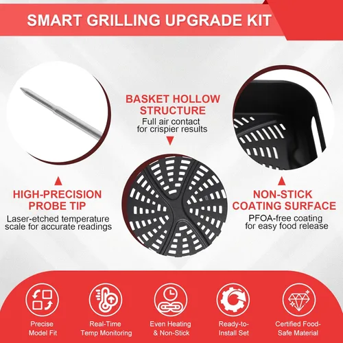 Vista 4 de Foodi XL Grill Combo cesta para verduras y sonda de carne para Ninja FG551/FG550 Foodi XL Grill, cesta antiadherente para freidora de aire Ninja