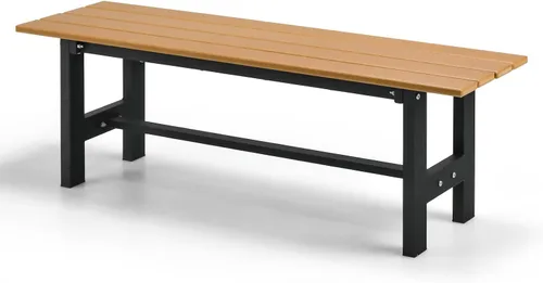 Vista 9 de Tangkula Banco de polietileno de alta densidad de 47 pulgadas para exteriores, banco de comedor de jardín con asiento de listones y marco de metal