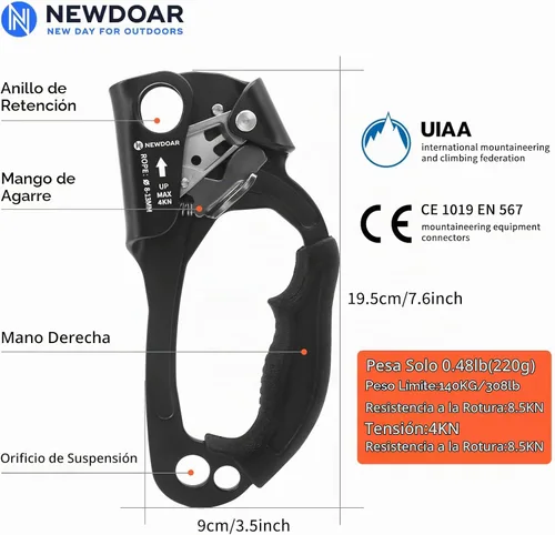 Vista 2 de Certificado UIAA y CE - Ascendedor de mano para escalada en roca, arborista, equipo de rapel para cuerda de 8~13MM