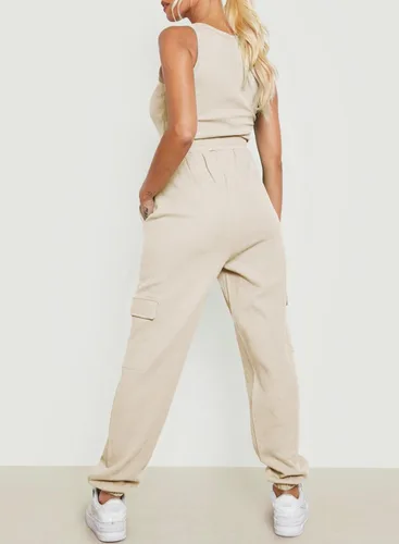 Vista 3 de Aleumdr Pantalones deportivos de punto gofre para mujer, pantalones deportivos casuales con bolsillo y cintura elástica, pantalones de descanso