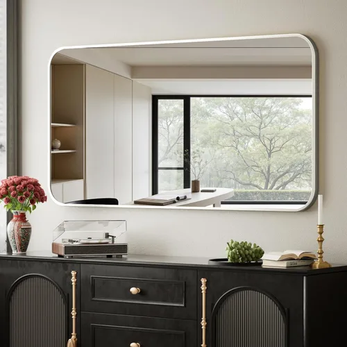 Vista 9 de BEAUTYPEAK Espejo de baño rectangular montado en la pared de 16" x 24", negro