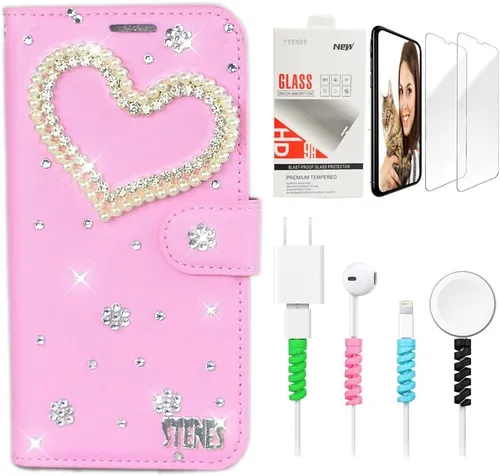 Vista 6 de Bling SSBLDwSPCPSeries-20 - Funda de piel con tapa y protector de pantalla y cable