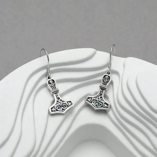 Vista 5 de Thor Hammer Collararetes de plata de ley Mjolnir árbol de la vida colgantearetes colgantes nórdicos vikingos joyas regalos para mujeres y hombres