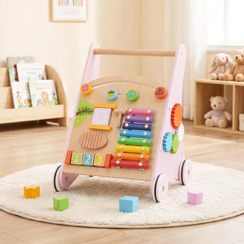 Vista 11 de INFANS Andador de madera para bebés con centro de actividades, andador