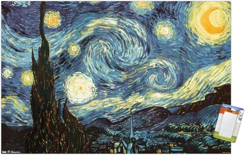 Vista 12 de Trends International Póster de pared The Starry Night de Vincent van Gogh, 14.725 x 22.375 pulgadas, versión enmarcada de madera de granero