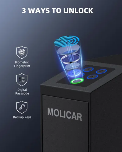 Vista 2 de Caja fuerte biométrica para pistola de mano con huellas dactilares, acceso rápido de 3 formas deslizante, caja fuerte para pistola, caja