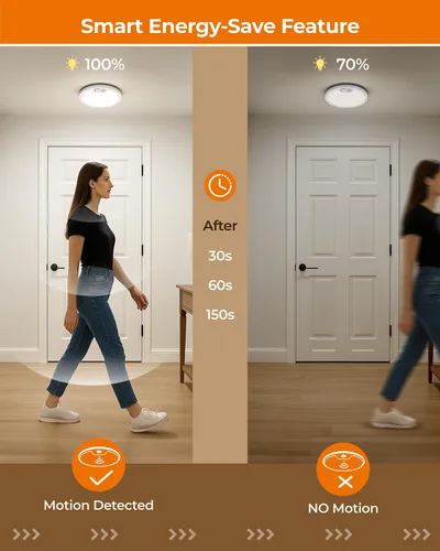Vista 5 de BLNAN Lámpara de techo recargable con sensor de movimiento con control remoto, luz de armario regulable, luces de ducha LED, luz de techo
