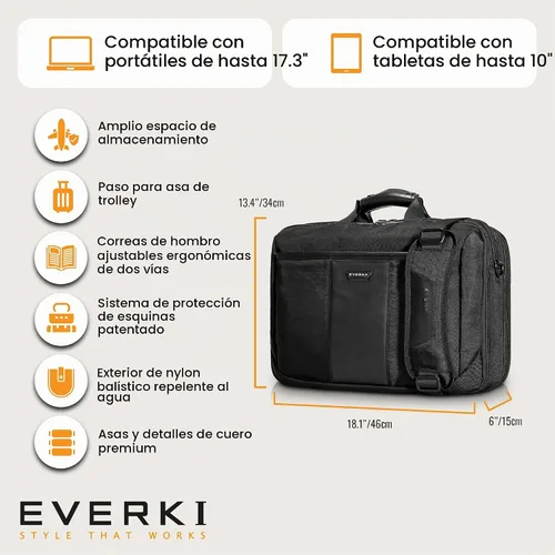 Vista 6 de EVERKI Versa - Maletín para laptop para hombres y mujeres, color negro