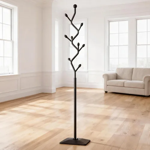 Vista 8 de Perchero con forma de árbol, árbol de abrigos independiente con 8 ganchos y base de metal resistente para abrigos, sombreros y bolsos, soporte