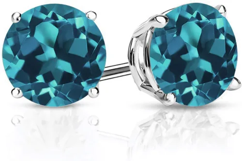 Vista 71 de Gem Stone King Aretes de plata de ley 925 con piedra natal redonda de 0.276 in para mujer