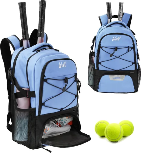 Vista 11 de Mochila para raqueta de tenis WOLT - Mochila grande para raqueta de tenis para hombres y mujeres - Compartimento ventilado para zapatos - Capacidad