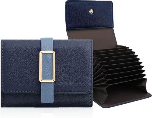 Vista 9 de Pomelo Best Cartera RFID para mujer, pequeña funda de cuero con cremallera y 11 ranuras para tarjetas, Negro, Classic