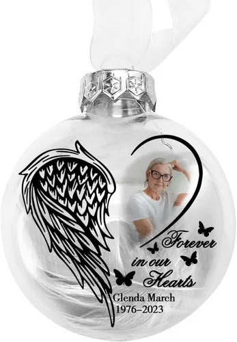 Vista 16 de Adornos de bola personalizados, árbol colgante de bola de fotos personalizada, bolas de decoración de Navidad, bola de adornos rellenables de plumas