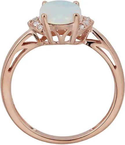 Vista 2 de Gin and Grace - Anillo de ópalo australiano natural de oro rosa de 10 quilates con diamantes reales para mujer, joyería de ópalo con forma ética