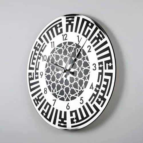 Vista 6 de Kufic - Reloj de caligrafía Kalima con números árabes, inglés, arte de pared islámico acrílico de madera, decoración de Ramadán, decoración de Eid