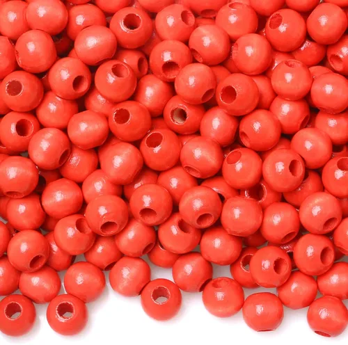 Vista 6 de 300 cuentas de madera roja de 12 mm para guirnalda de granja, cuentas redondas de madera pintadas/de color rojo con agujero grande