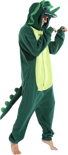 Vista 3 de dressfan Disfraz de dragón de Triceratops de animal, disfraz de dinosaurio, Navidad, Halloween, cosplay, pijama, unisex, para adultos y adolescentes