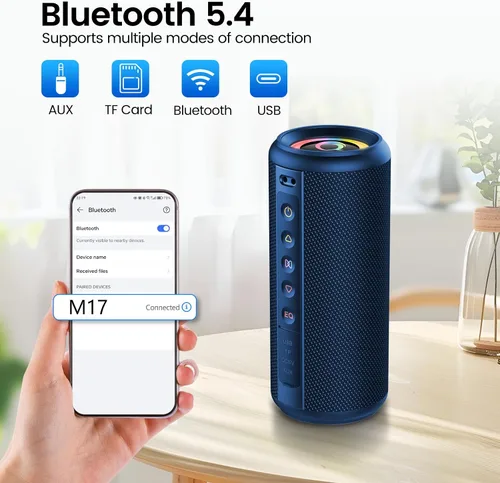 Vista 6 de Altavoz Bluetooth portátil, altavoz inalámbrico de 20W con sonido estéreo Azul
