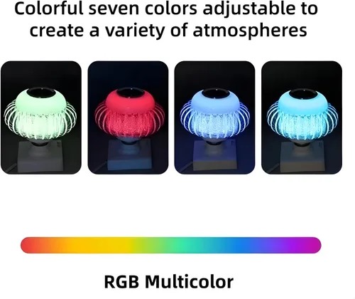 Vista 4 de Bombilla de música RGB Bluetooth, con altavoz Bluetooth integrado, base E27, bombilla inteligente inalámbrica, control remoto, blanco, colores RGB