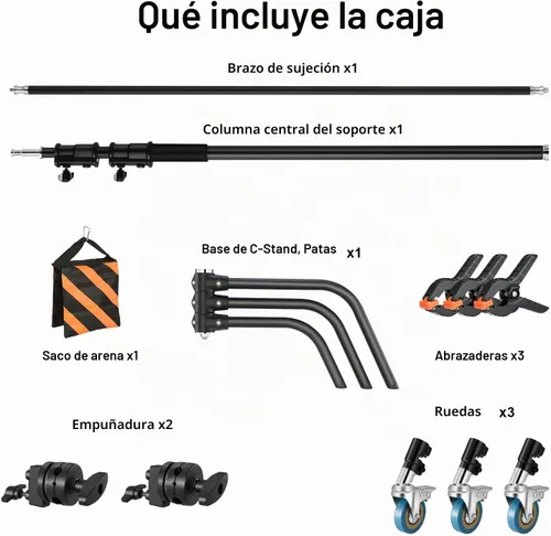 Vista 6 de Soporte C resistente con ruedas 11.3ft/345cm Negro