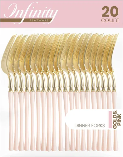 Vista 11 de PlasticPro 20 unidades de tenedores de cena de plástico dorado de calidad premium resistentes desechables elegantes cubiertos de cena para fiesta