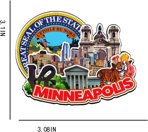 Vista 3 de Imán de Minneapolis Minnesota USA para nevera de madera 3D, monumentos de viaje, coleccionables, recuerdos, decoración hecha a mano -2771