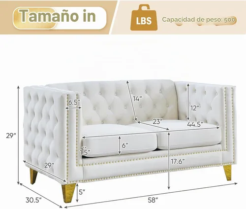 Vista 7 de Juego de 2 sofás de terciopelo para sala de estar, cómodo loveseat y sofá de 3 plazas, sofá moderno con respaldo acolchado y decoración de remaches