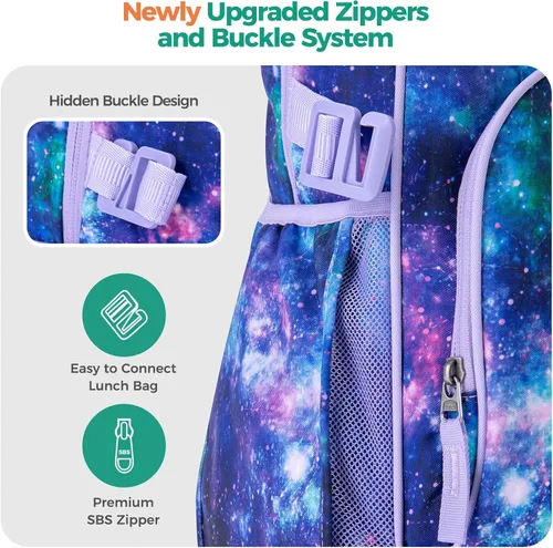 Vista 6 de Choco Mocha Mochila para niños de escuela primaria con correa para el pecho de 17 pulgadas, Gradiente de arco, 17 pulg., Classic