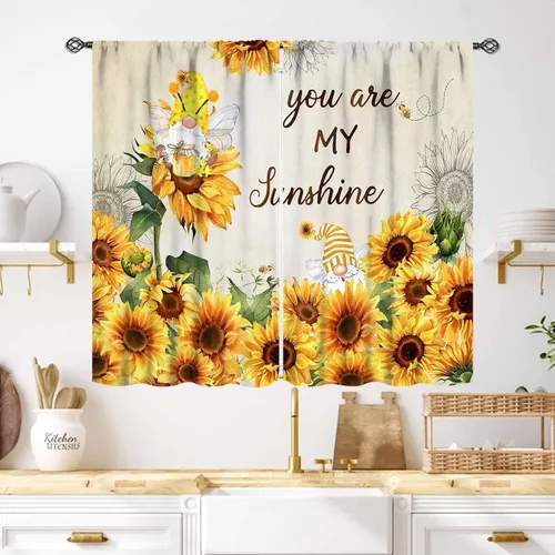 Vista 27 de Cortinas infantiles de abejas, cortinas de campo de primavera de acuarela de girasoles florales de nido de abeja, adorables abejas, cortinas