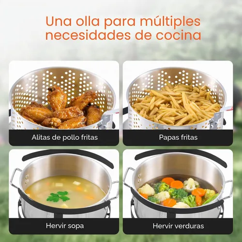 Vista 3 de VEVOR Freidora de Pescado y Alitas de 10 Qt, Kit de Freidora de Pescado de Propano de Aluminio, Freidora Profunda para Exteriores Olla para Mariscos